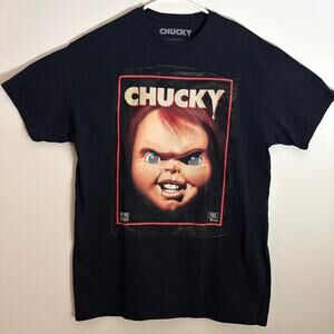 Chucky Horror Movie T-Shirt VHS Cover Graphic Tee Size L Black 2004 Licensed